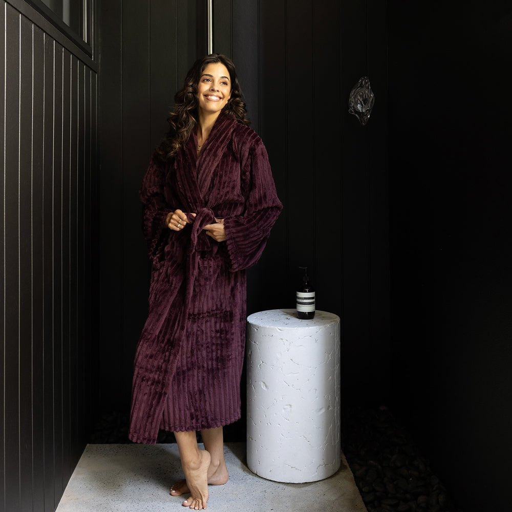 Bambury Channel Fleece Plum Robe Lifestyle | My Linen