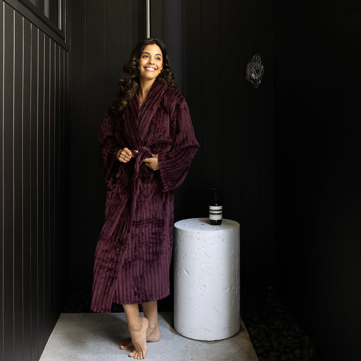 Bambury Channel Fleece Plum Robe Lifestyle | My Linen