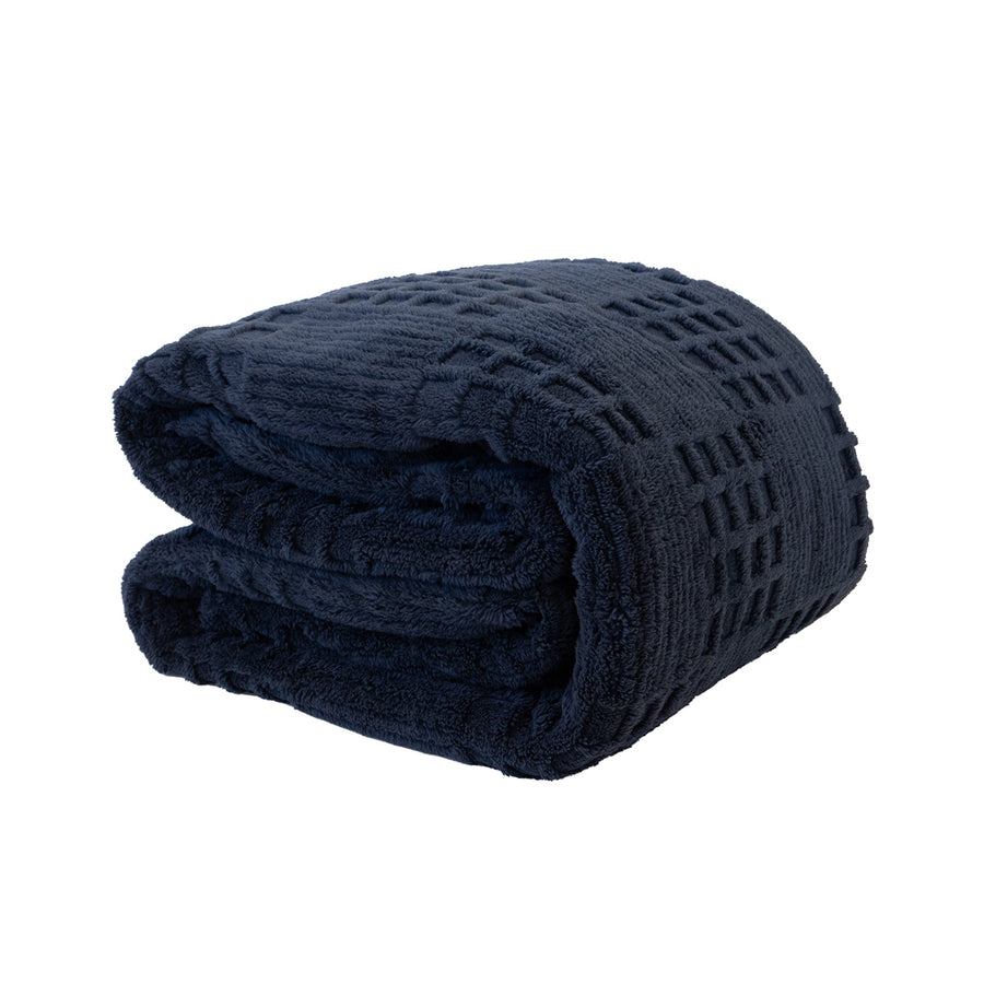 Bambury Lattice Sherpa Navy Blanket | My Linen