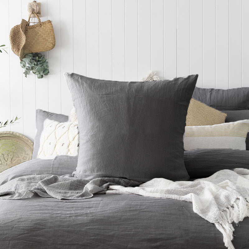 100% Linen Charcoal Quilt Cover Set | King Bed
