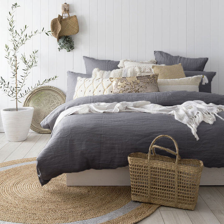 100% Linen Charcoal Quilt Cover Set | King Bed