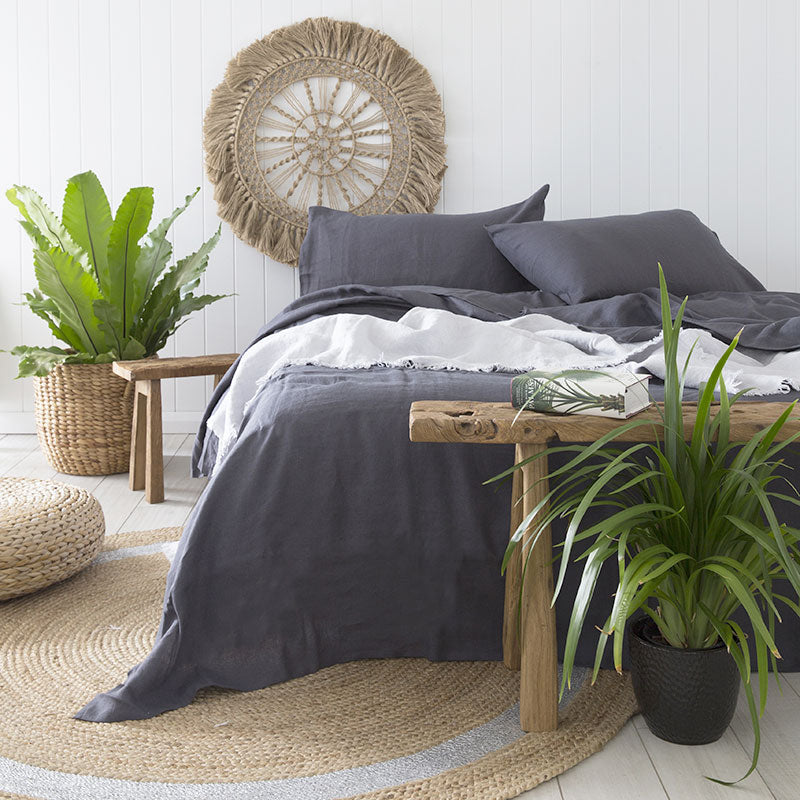 100% Linen Sheet Set Charcoal | King 50cm Bed
