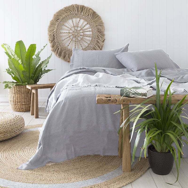 100% Linen Sheet Set Silver | Queen 50cm Bed
