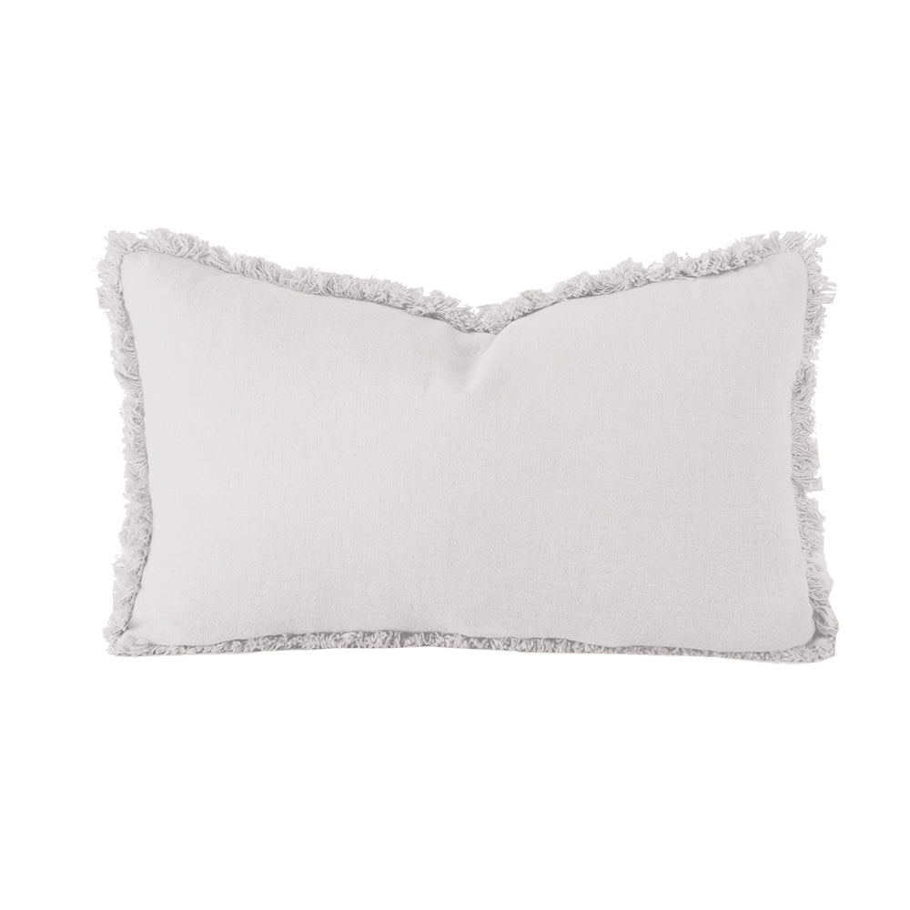 100% Linen Silver Fringed Long Filled Cushion