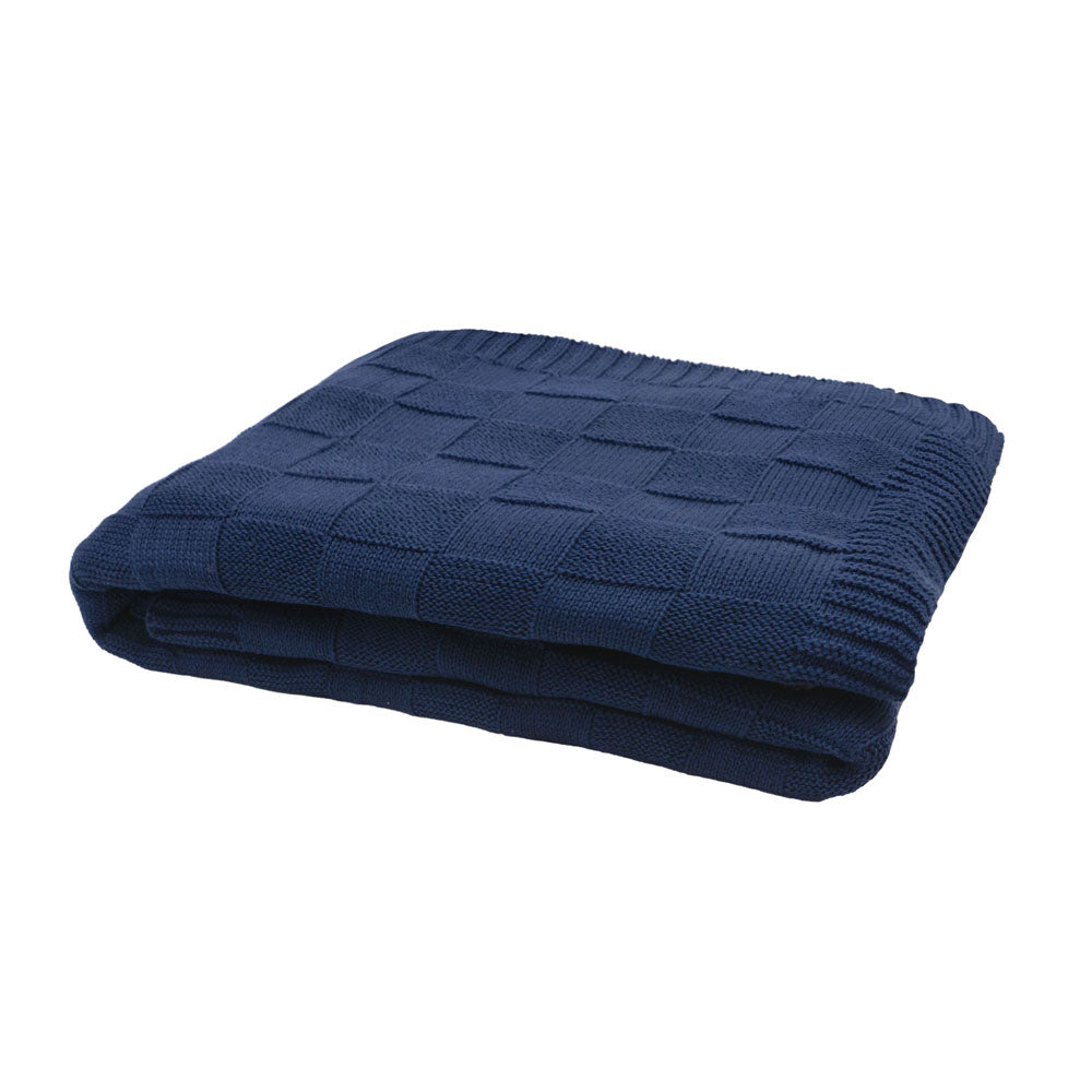 Bambury Solomon Navy Throw Folded | My Linen