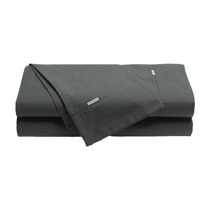 Heston 100% Cotton Percale Sheet Set 300TC Charcoal | Split Queen Bed