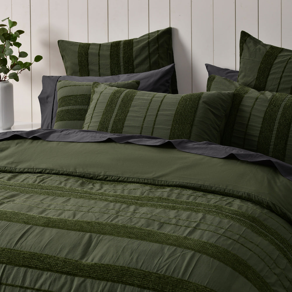 Bianca Avery Forest Green Quilt Cover Set Closeup | My Linen