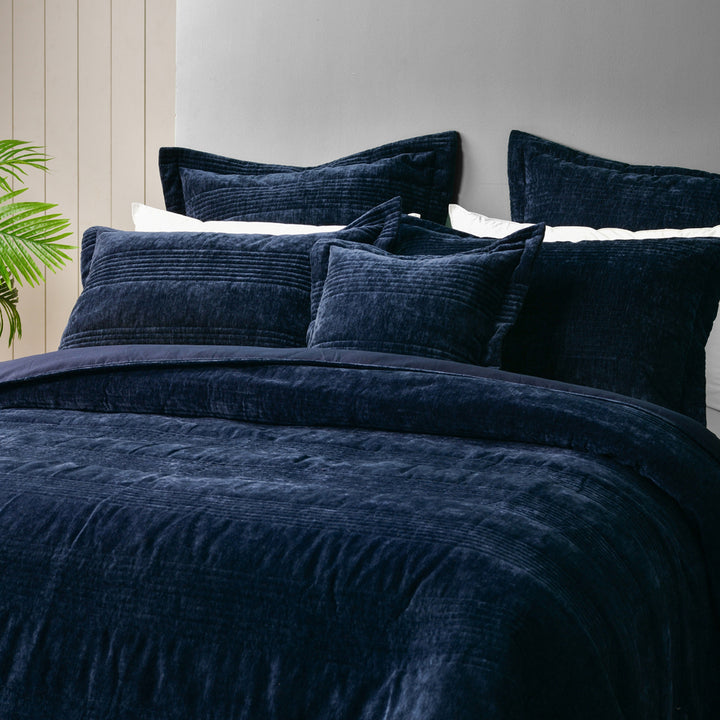 Bianca Cyrano Indigo Coverlet Set Closeup | My Linen