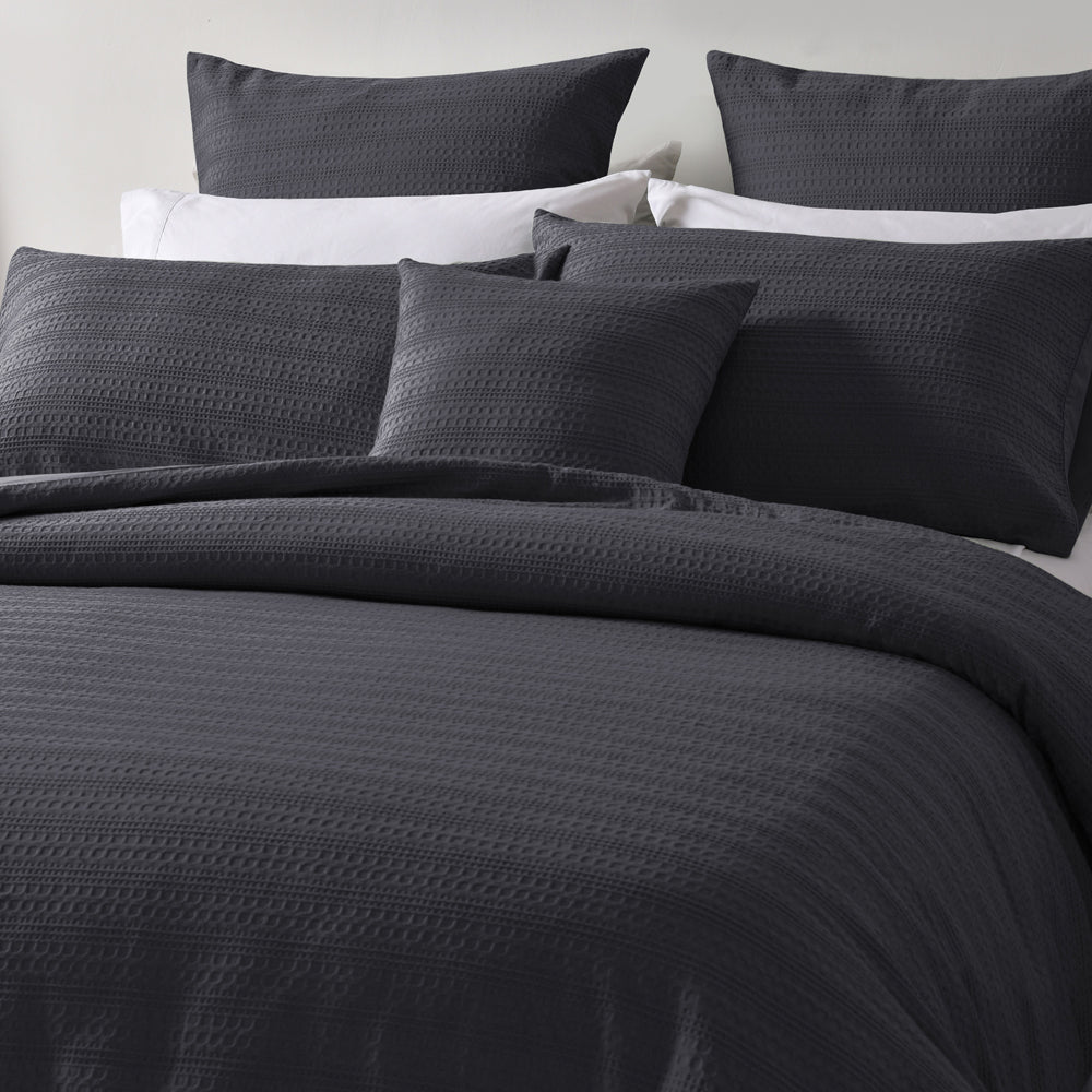 Bianca Kahlani Charcoal Quilt Cover Set Closeup | My Linen