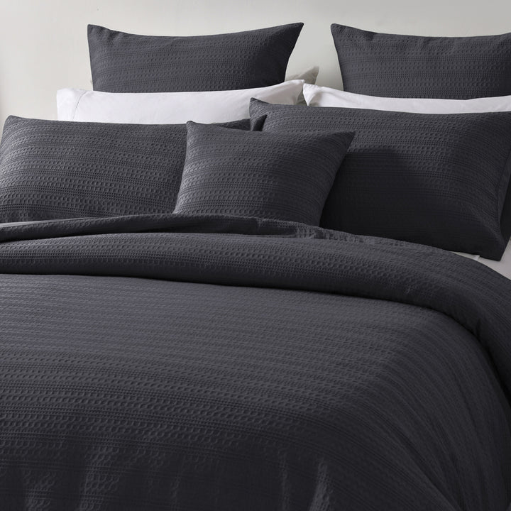 Bianca Kahlani Charcoal Quilt Cover Set Closeup | My Linen