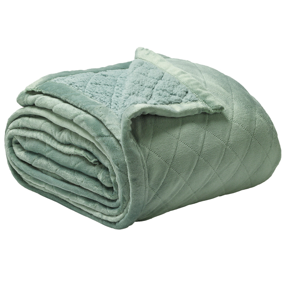 Mansfield Sherpa Velvet Blanket Sage | Single / Double Bed