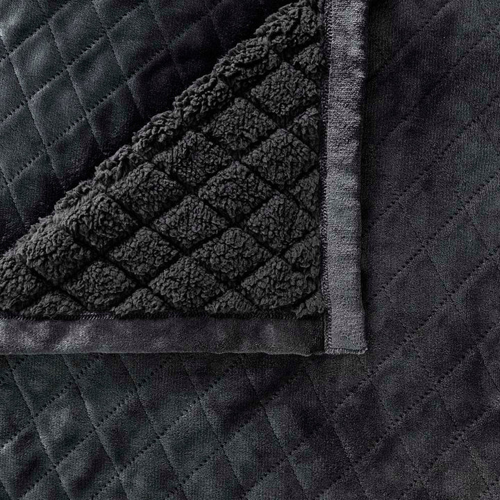 Mansfield Sherpa Velvet Blanket Charcoal | Single / Double Bed