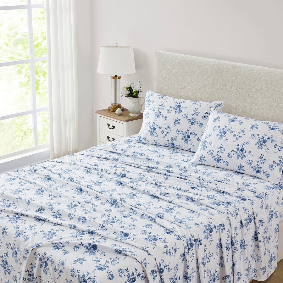 Laura Ashley China Rose Midnight Blue Flannelette Bed Sheet Set | My Linen