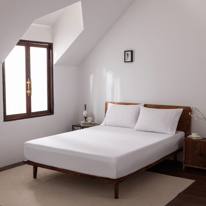 Casey Cotton Fitted Sheet & Pillowcase Combo 400TC White | Super King Bed 60cm