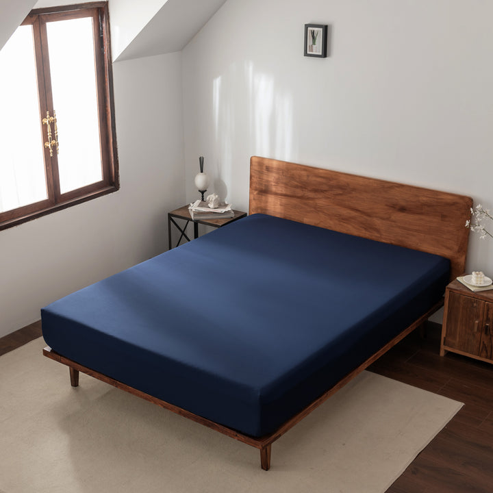 Casey Cotton Fitted Sheet 400TC Navy | Super King Bed 50cm