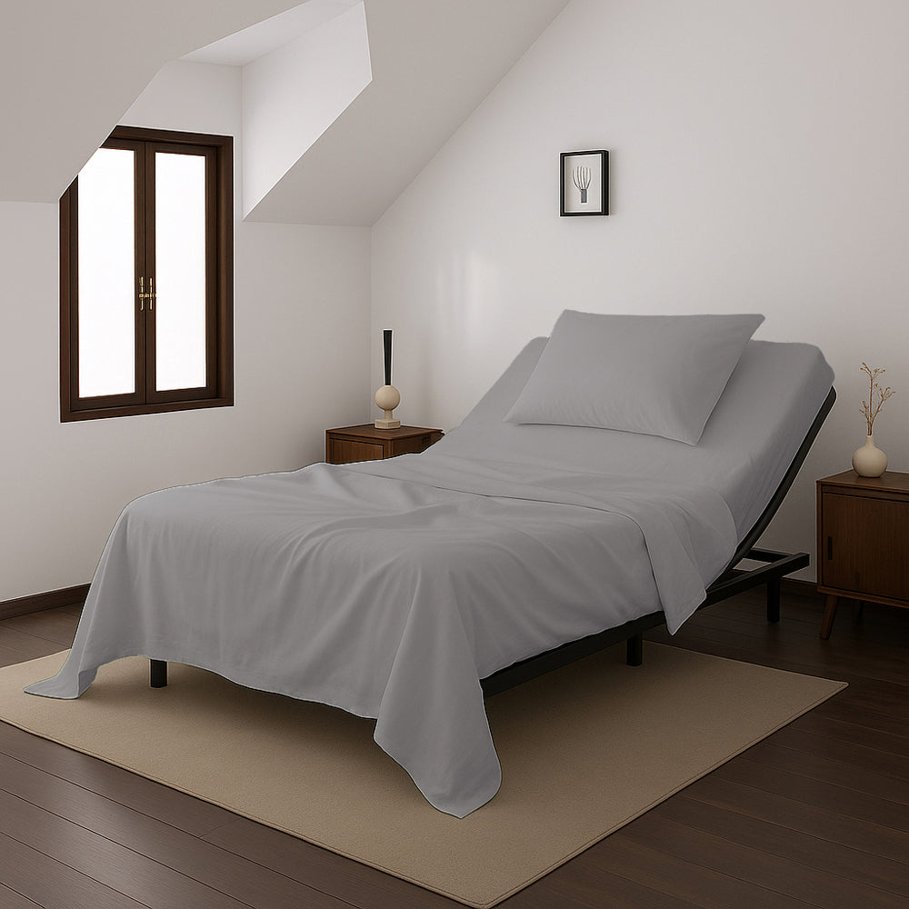 Casey Cotton Sheet Set 400TC Pewter | Long Single Bed 50cm
