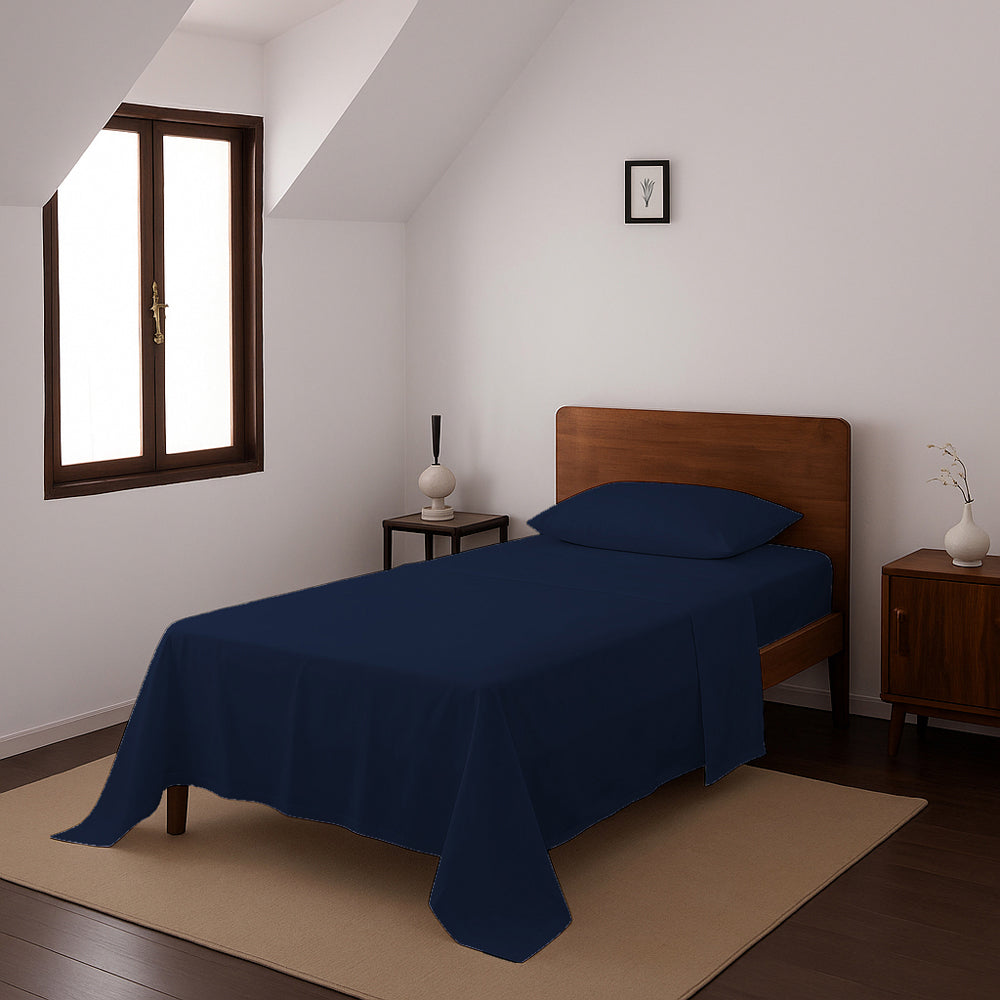Casey Cotton Sheet Set 400TC Navy | Single Bed 40cm