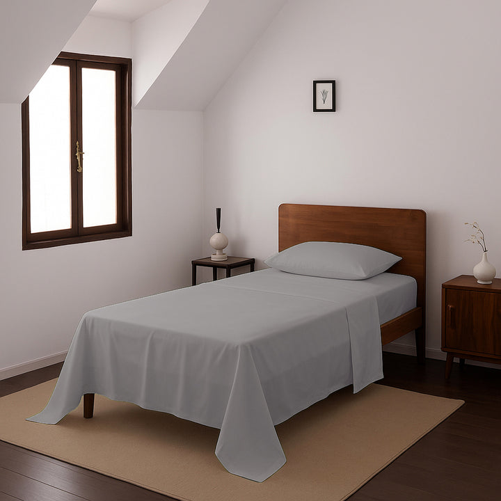 Casey Cotton Sheet Set 400TC Pewter | King Single Bed 50cm