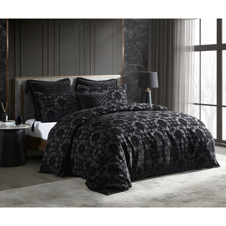 Davinci Imperial Black Quilt Cover Set Lifestyle | My Linen