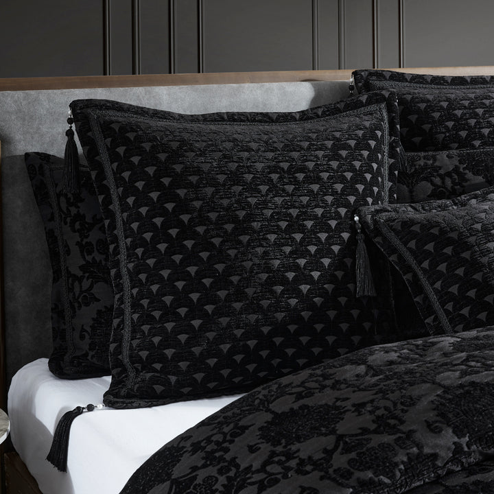 Davinci Imperial Black Quilt Cover Set Closeup | My Linen