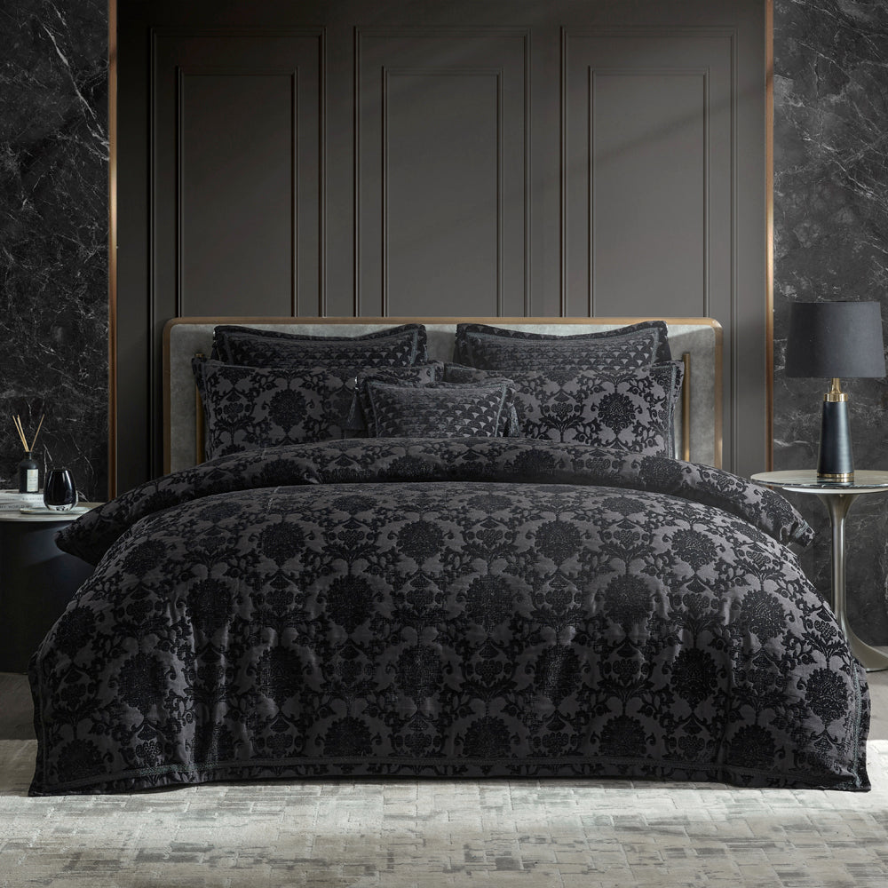 Davinci Imperial Black Quilt Cover Set | My Linen
