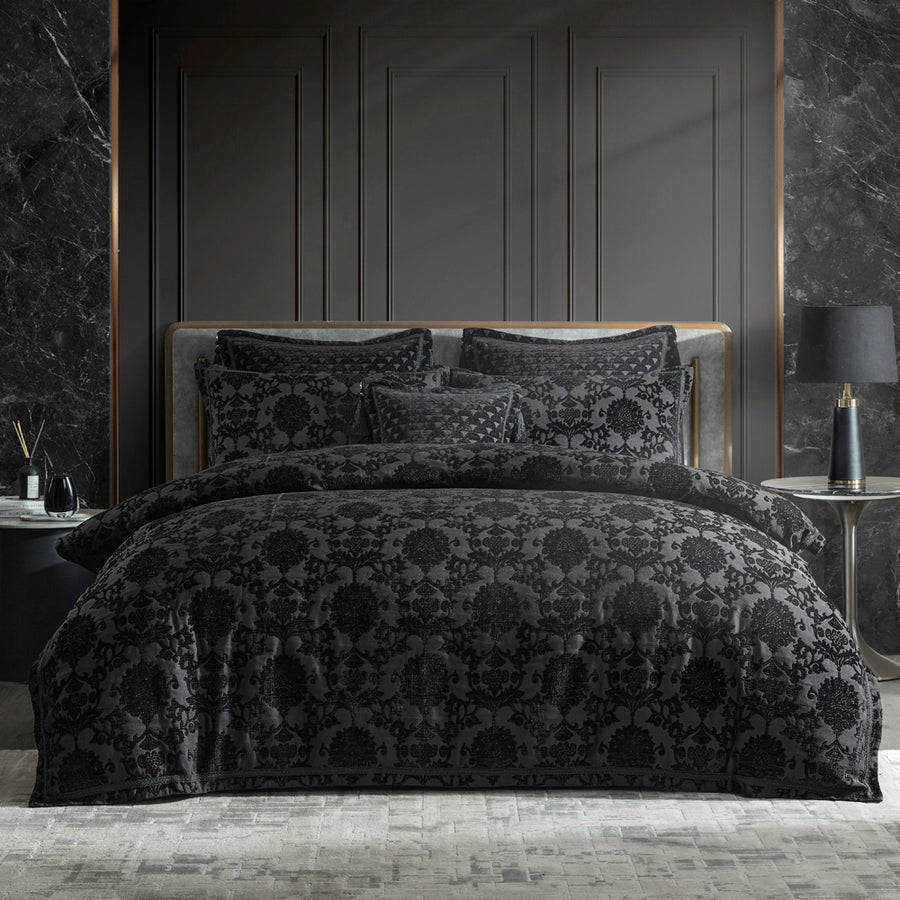 Davinci Imperial Black Quilt Cover Set | My Linen