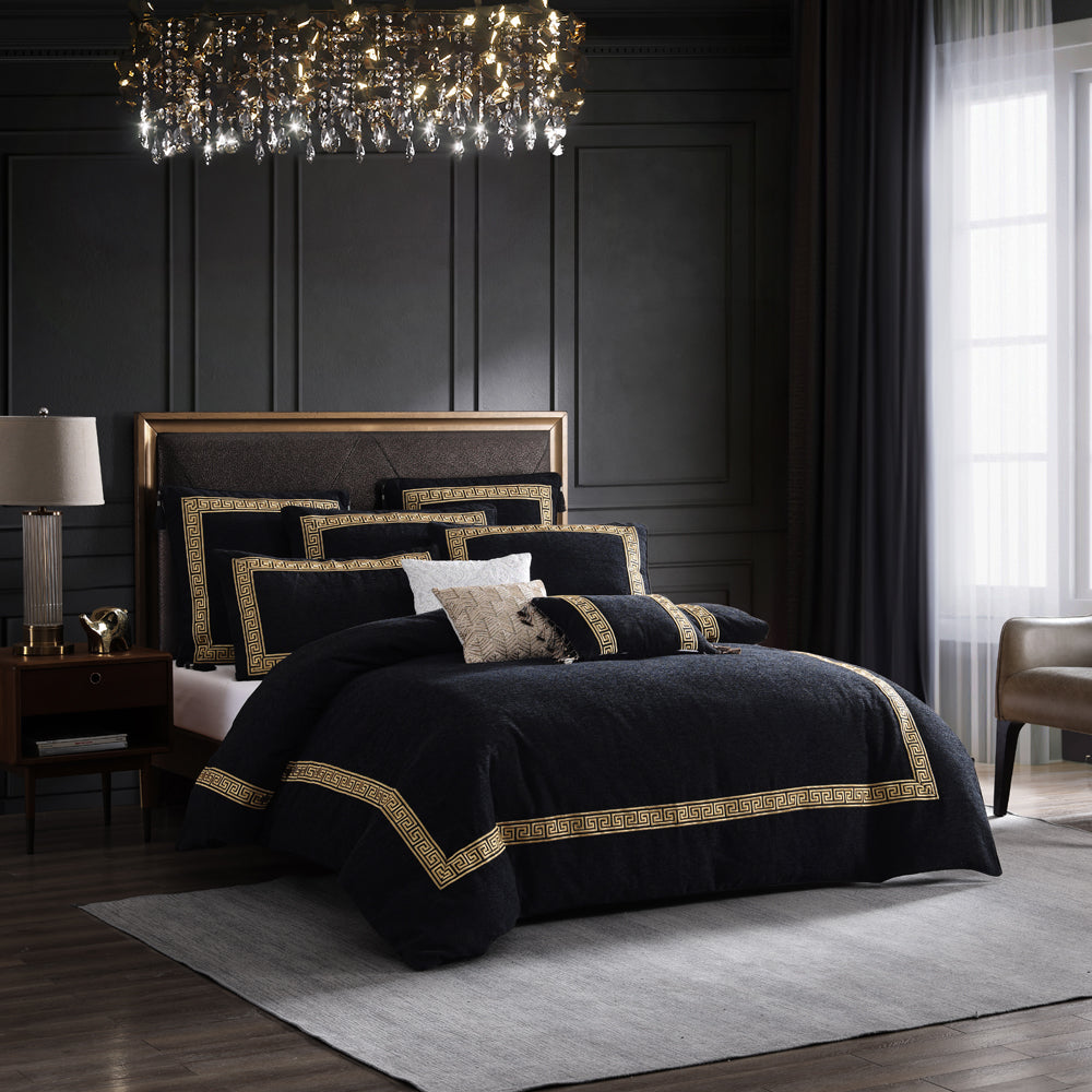 Davinci Olympia Black Quilt Cover Set Lifestyle | My Linen