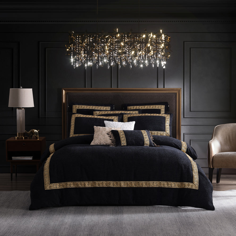Davinci Olympia Black Quilt Cover Set | My Linen