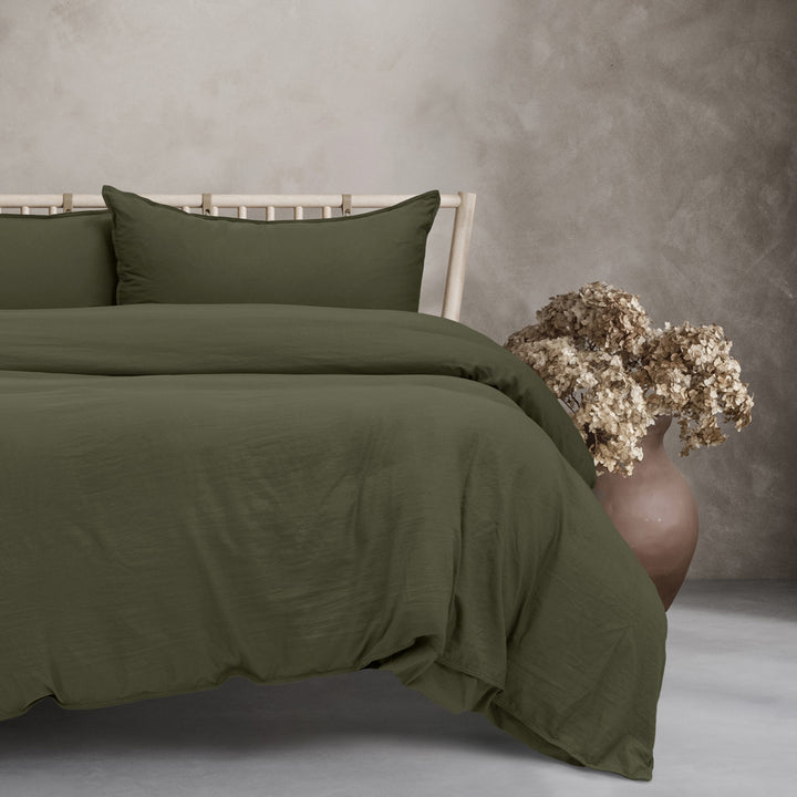 Ardor Boudoir Vintage Washed Khaki Quilt Cover Set Closeup | My Linen