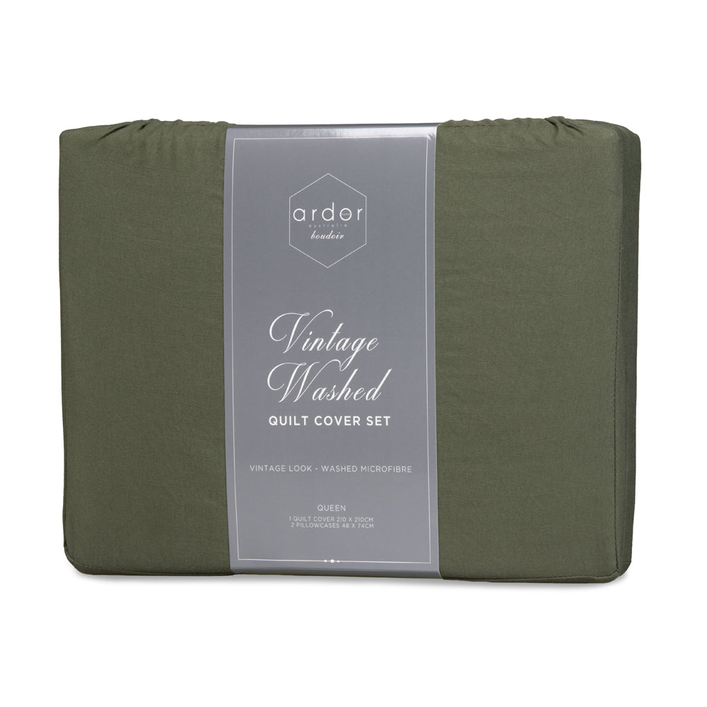 Ardor Boudoir Vintage Washed Khaki Quilt Cover Set Packaged | My Linen