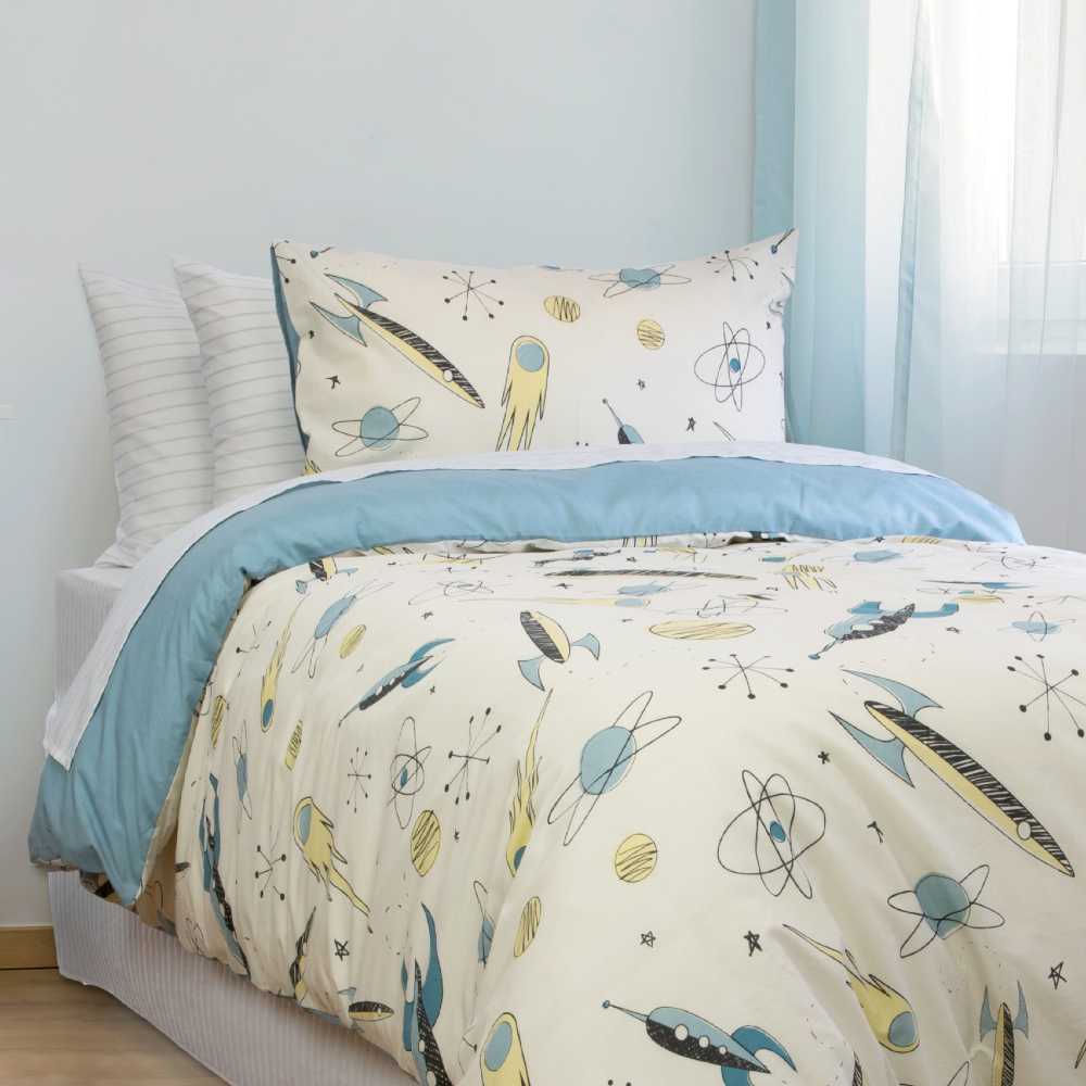 Rocket Boy Chambray Quilt Cover Set | Single Bed