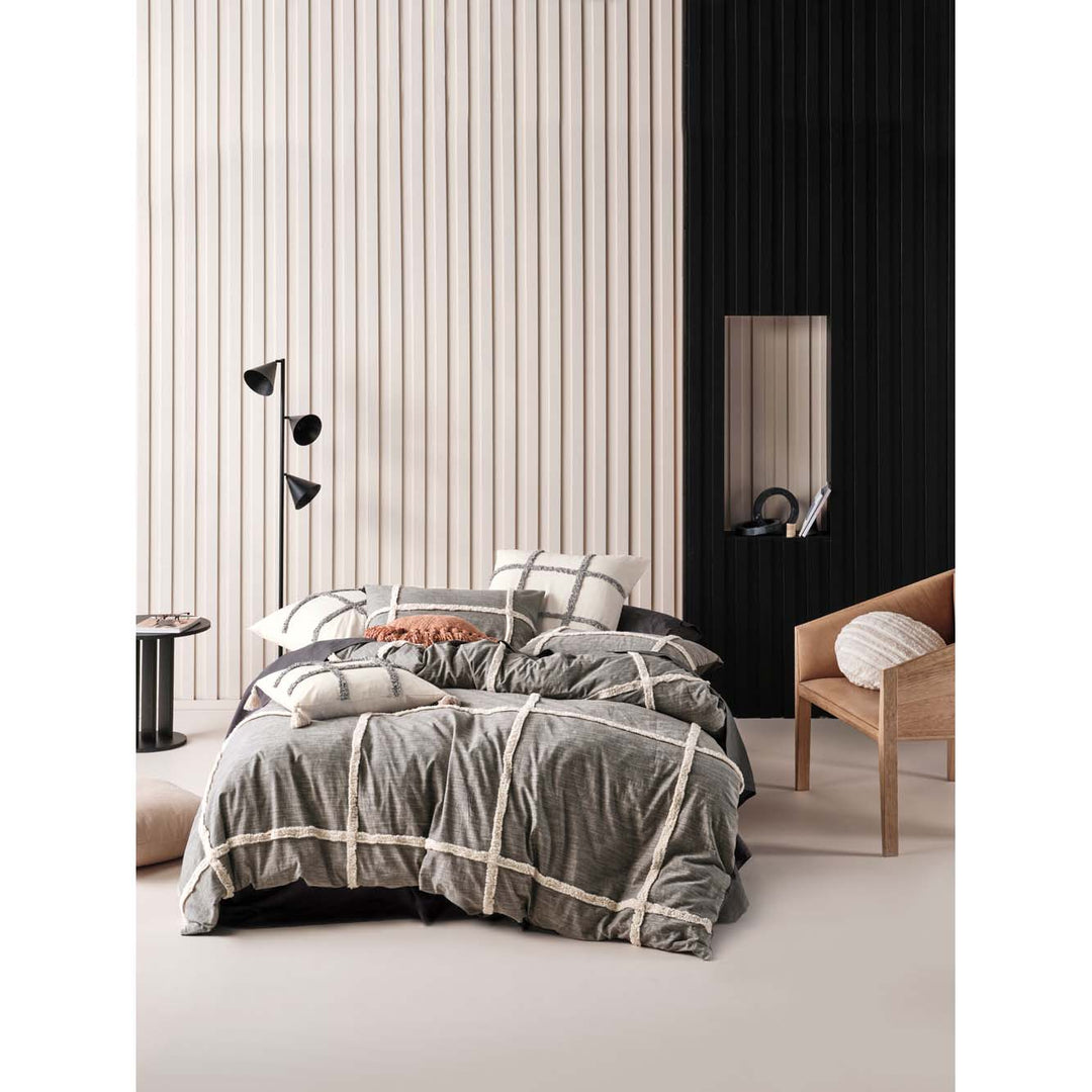 Lyndon Charcoal Quilt Cover Set | Queen Bed