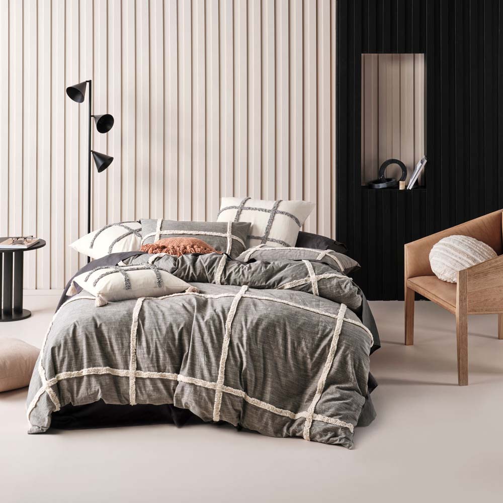 Lyndon Charcoal Quilt Cover Set | Queen Bed