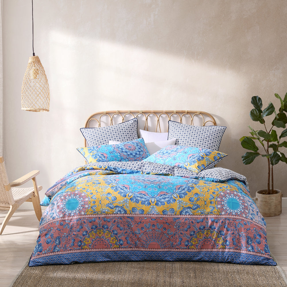 Avila Blue Quilt Cover Set | Queen Bed