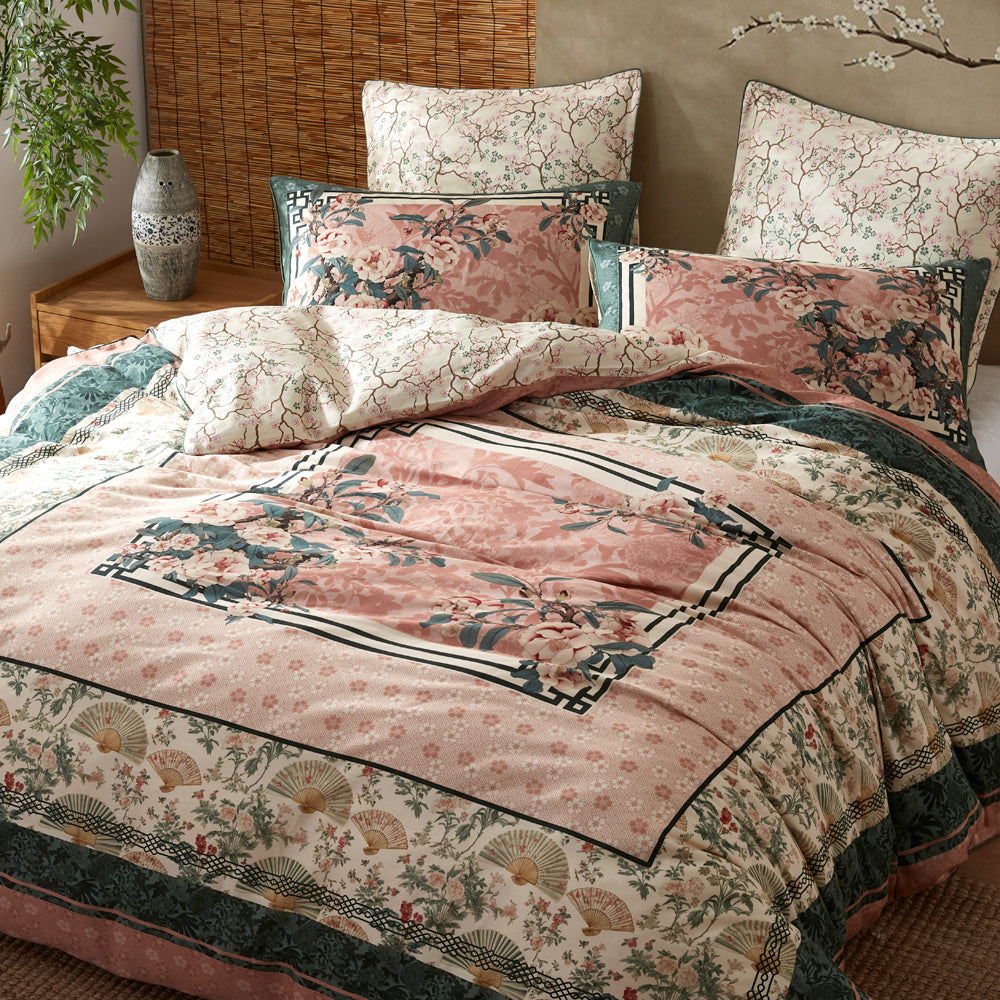 Logan and Mason Camelia Blush Quilt Cover Set Closeup | My Linen