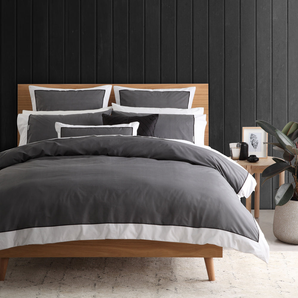 Essex Charcoal Quilt Cover Set | Single Bed