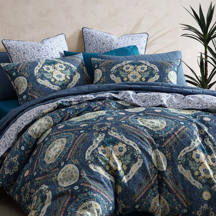 Kashmir Mid Blue Quilt Cover Set | Queen Bed