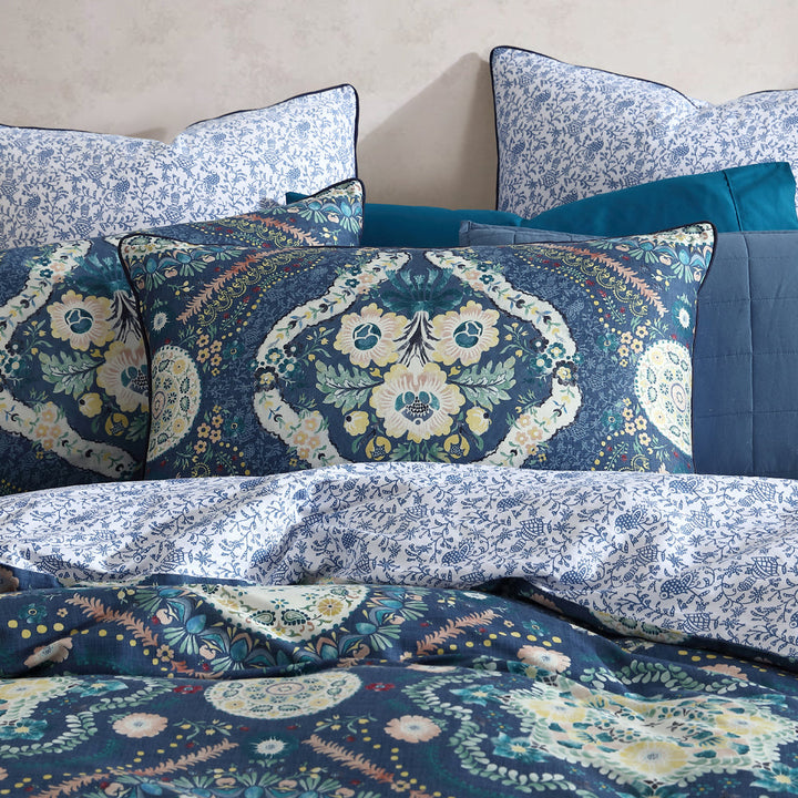Kashmir Mid Blue Quilt Cover Set | Queen Bed