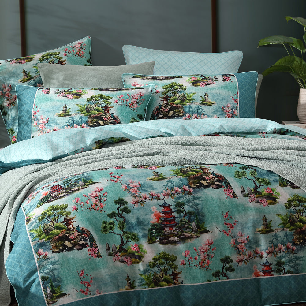 Logan and Mason Osaka Teal Quilt Cover Set Detail | My Linen
