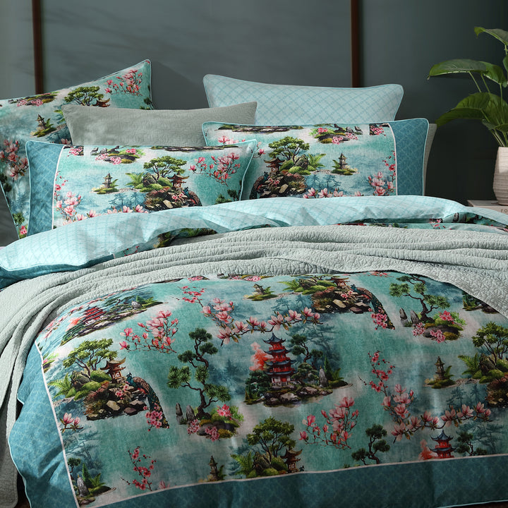 Logan and Mason Osaka Teal Quilt Cover Set Detail | My Linen