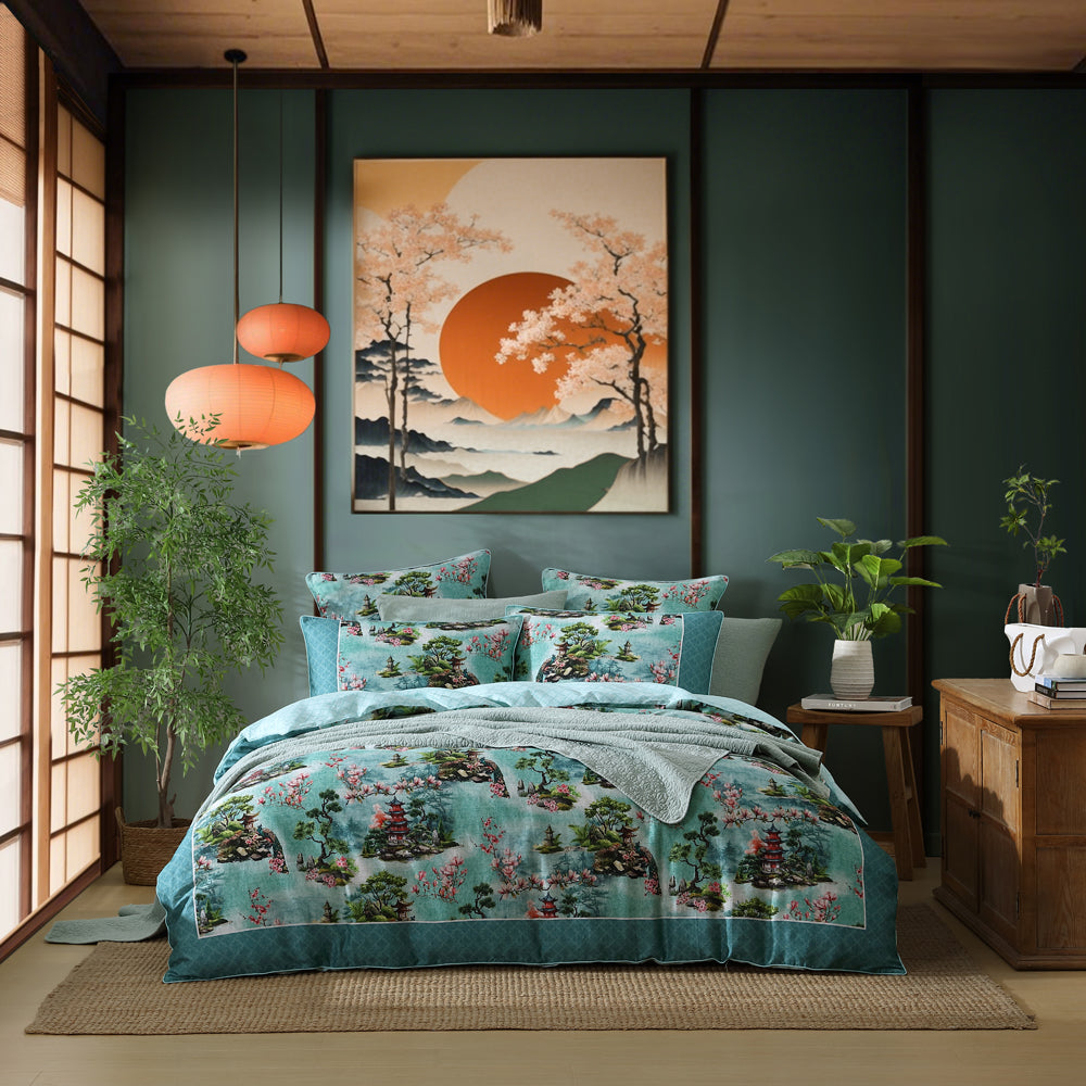 Logan and Mason Osaka Teal Quilt Cover Set | My Linen