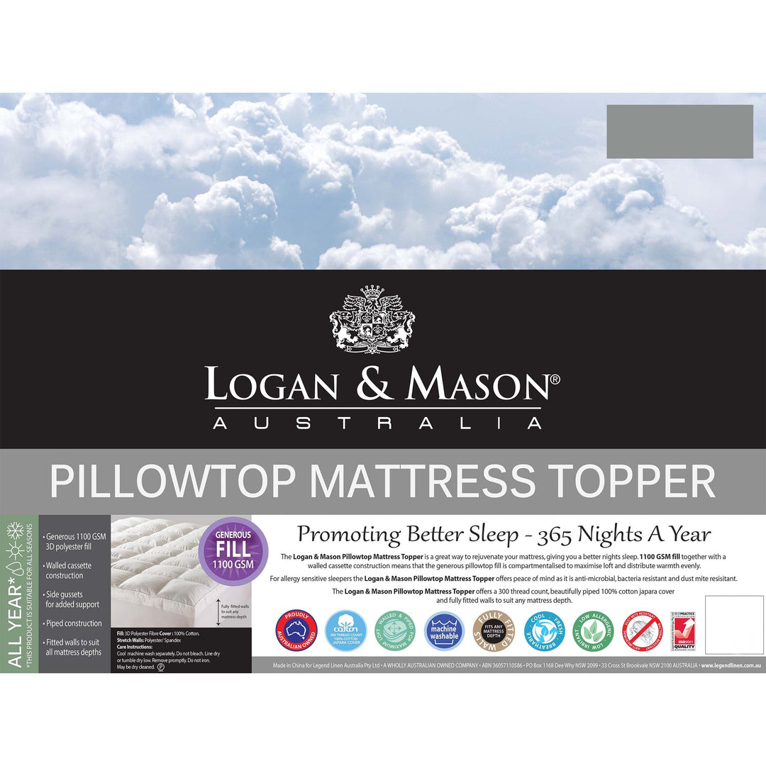 Fitted Pillowtop Mattress Topper 1100GSM | King Single Bed
