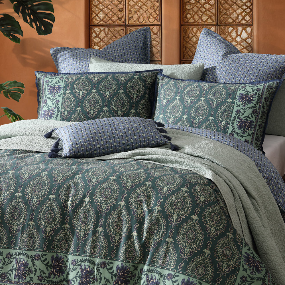 Logan and Mason Priya Pine Quilt Cover Set Closeup | My Linen