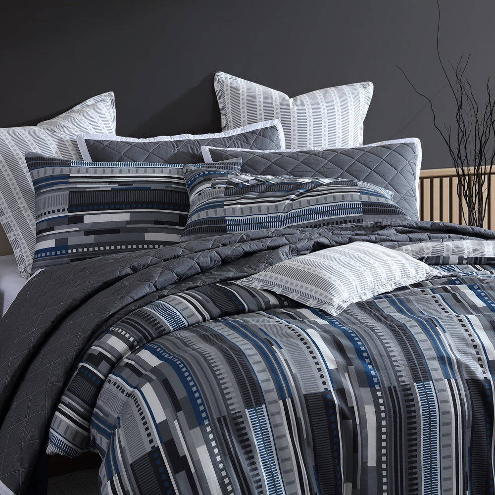 Urban Stripe Charcoal Quilt Cover Set | Super King