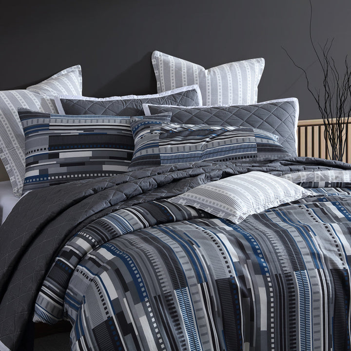 Urban Stripe Charcoal Quilt Cover Set | Super King