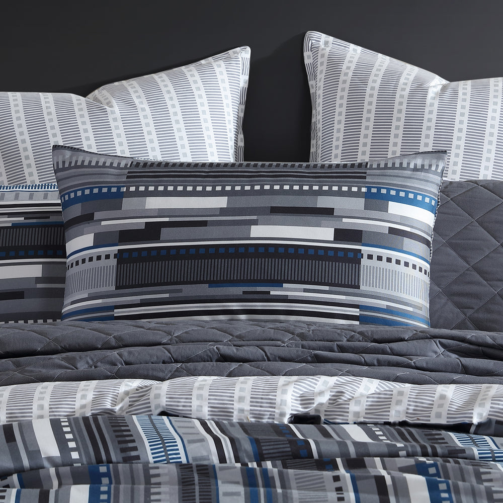 Urban Stripe Charcoal Quilt Cover Set | King Bed