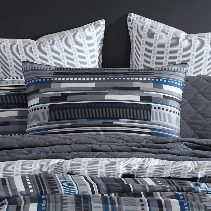 Urban Stripe Charcoal Quilt Cover Set | King Bed