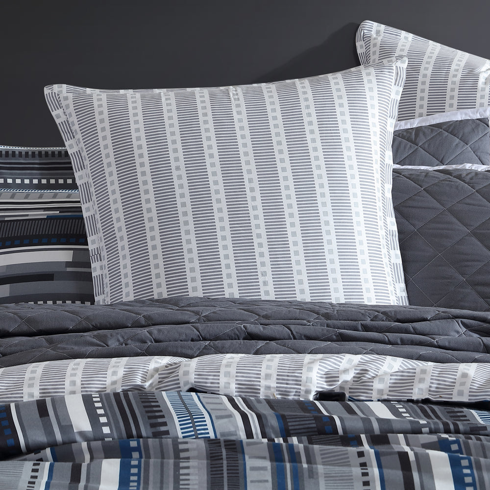 Urban Stripe Charcoal Quilt Cover Set | Super King
