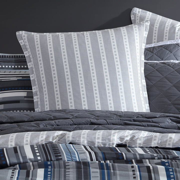 Urban Stripe Charcoal Quilt Cover Set | Super King