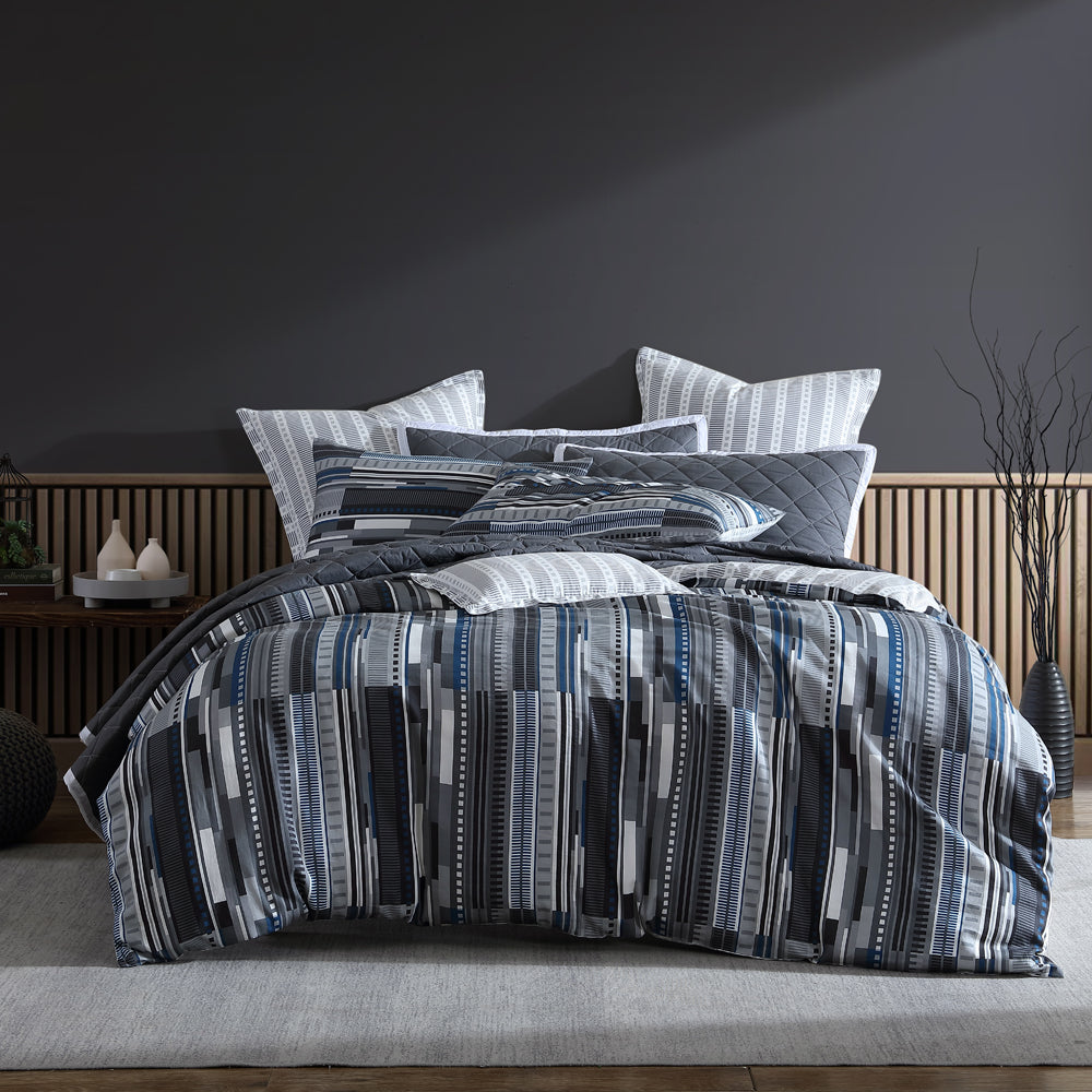 Urban Stripe Charcoal Quilt Cover Set | King Bed